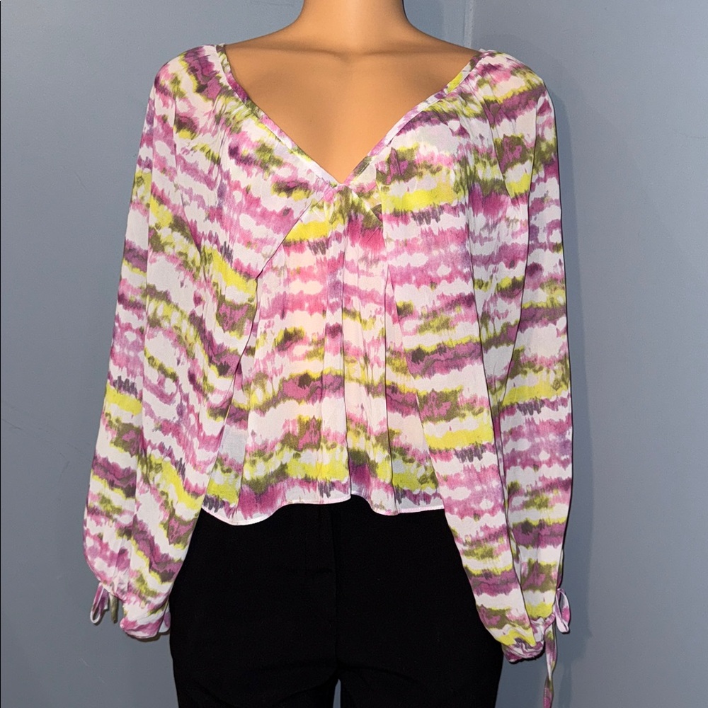 Milk & Honey Tie-Dye V-Neck Blouse - Size Small